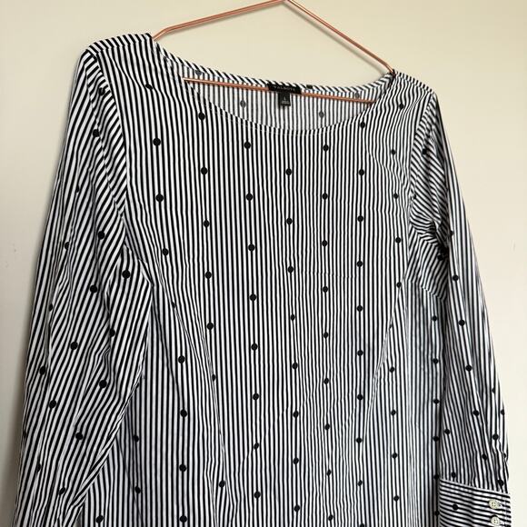 Talbots Womens Top Large Black Stripes Polka Dots Side Zipper Office Career - Picture 2 of 6